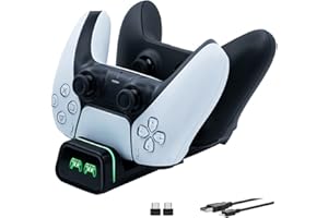 ARVIN Controller Ladestation für PS5, Controller Ladegerät Kompatibel für Ps5, Xbox Elite 2, N-Switch Pro und Google Controller mit 2 Dongle Typ C Adaptern und LED-Anzeigeleuchten
