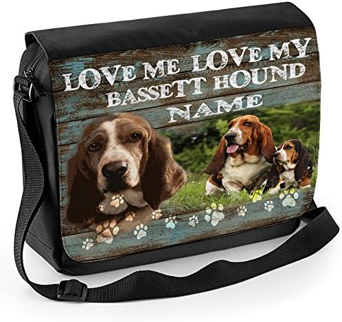 Personalised Bassett Hound Dog Puppy Love School Shoulder Work Messenger College Bag Gift