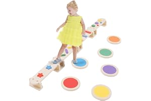 YULEYU Wooden Balance Beam with 6 Stepping Stones, Kids Montessori Sensory Toy Obstacle Course for Toddler Outdoor Indoor Play, Wooden Balance Board Build Coordination