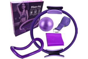 FIORKY Juego de 5 piezas de pilates para principiantes de yoga (anillo de pilates, anillo de yoga, mini pelota de ejercicio, toalla de látex, banda elástica de yoga) círculo mágico para fitness, entrenamiento en casa, equipo de gimnasio para hombres y mujeres