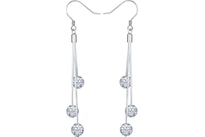 Yumilok Biżuteria srebro wysokiej próby 925 kryształowe kulki zwisające kolczyki hipoalergiczne dla kobiet/kobiet / dziewcząt, Kryształ, Kryształ