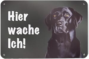 WILDE HILDE ORIGINAL Labrador schwarz - Hier wache ich! Premium-Schild für den Gartenzaun & Grundstück, Warnschild, Sicherheit, Deko & Geschenk, UV- und wetterfest, Alu-Verbund, 24 x 16 cm - Made in Germany