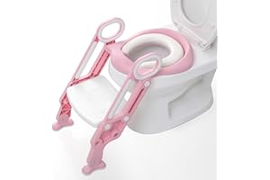 GRANDMA SHARK Kinder Toilettensitz Toilettentrainer mit Treppe, Kindertoilette Faltbar Töpfchentrainer WC-Trainingsgerät für Kinder mit Kissen und Stabilen Rutschfesten Pedalen (Rosa)