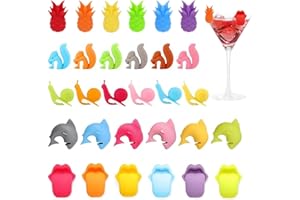 Minfuerang Segnabicchieri in Silicone,Pennarelli Bevande Alimentare,Adatti per Cocktail,Champagne,Ideale Matrimoni Natale (30 Pezzi)