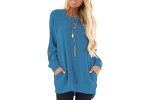 AUSELILY Tops de Manga Larga para Mujer Camisetas Casuales con Cuello Redondo Blusas Bonita Sudadera con Bolsillos