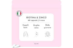 Biotina Capelli +Zinco Made in Italy Integratore Alimentare 60 capsule | Favorisce la crescita dei Capelli, Migliora la tua Pelle, Unghie più Sane | CLIIN®