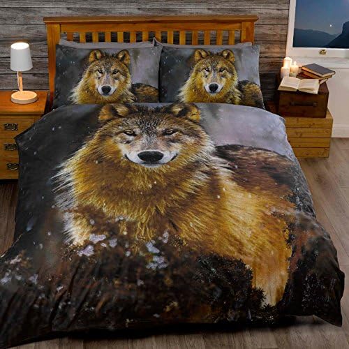 URBAN UNIQUE Twlight Wolf Contemporary Printed Animal Design Duvet Set, Multi-Colour, Double
