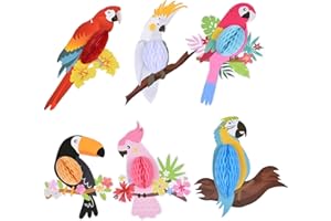 ZHjuju Perroquet en nid d'abeille d'oiseaux tropicaux, 6 pièces Décorations suspendues de Perroquet d'oiseaux pour Plage d'été hawaïenne, Décoration de fête d'anniversaire Décoration de Chambre.