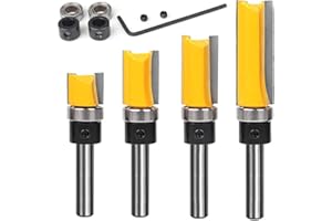 lurora2021 4 Piezas Bits de Enrutador Juego de Brocas de Fresado de 6.35mm Brocas Fresadoras para Madera Fresas de Ranurar Profesional Router Bit Cortadores Al Ras para Cortar Madera (Amarillo)