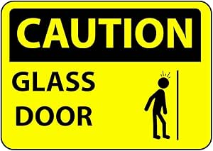 SMS TOGETHER CAUTION GLASS DOOR SAFETY SIGN (MEDIUM, DRILLED HOLES