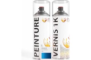 ipixline Kit Peinture Carrosserie Voiture - Bombe de Peinture 400 ml et Vernis Brillant 1k 400 ml - Pack Spray Aérosol Retouche Auto Moto pour Peugeot - Bleu Vertigo - ESM