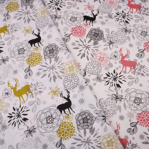 Stoff Meterware, Hirsch, Blumen, Pink, Baumwolle, schadstoffgeprüft, Bekleidungsstoff, Bettwäschestoff, Dekostoff, Dekoration, Weihnachtsstoff, Hirschstoff, Blumenstoff, Wild, Blümchen - 5
