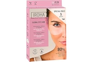 Iroha Nature - Cerotti Occhi Antietà | Niacinamide, Caffeina e Peptidi | Riduzione Rughe, Linee di Espressione e Occhiaie | Idratazione con Acido Ialuronico | Vegano e 100% Biodegradabile | 5 pezzi