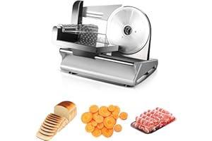 Ccarzzi Electric Meat Slicer 500W Stainless Steel Bread Slicer Machine for Home Use, 0-15mm Thickness Adjustment, for Meat, Cheese, Bread, Fruit and Vegetable