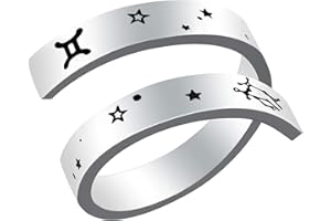 Woffoly Anello Zodiaco Inciso Regolabile, Chirurgical 316L in Acciaio Inox Dichiarazione Segni Zodiaci Aperto Anello di Dito Regolabile,Regalo Oroscopo per Donne Uomini