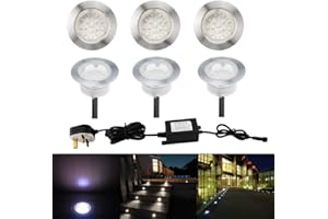 CHNXU Pack of 6 x 60mm Large Cool White Led Ground Lights Outdoor Low Voltage IP67 1.5W Waterproof Drive Over Lights