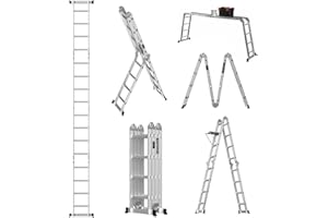 EFAN Telescopic Ladder 4.7M, 7 in 1 Multi Purpose Aluminum Extension Ladders, Max Load 150kg/330lb, Adjustable Step, for Home, Office, Kitchen, Photography Use