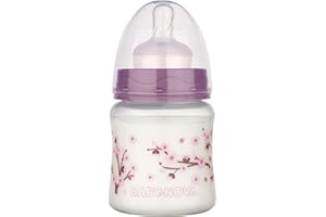 babynova 150 ml Babyflasche mit Anti-Kolik Sauger aus Silikon für Neugeborene – Babyflaschen ab 0 Monate – BPA-frei – Kirschblüte