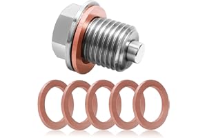 DIPZO Magnetisk oljeavtappningsplugg M12x1.5, rostfri avtappningsbult med 5 oljepluggsbrickor, universellt byte för bilar, mo