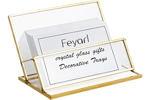 Feyarl Glass Business Card Holder Gold Name Card Display Stand Business Card Organizer for Office Tabletop Countertop