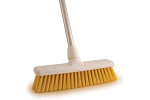 BIRSPPY 12" Soft Colour Coded Food Hygiene Brush Sweeping Broom and Aluminium Handle YELLOW