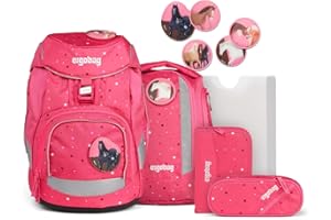 ergobag Set zaino scuola ergonomico, flessibile, 6 pezzi, Vacanze al maneggio - Rosa, taglia unica, Set per la scuola