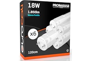 Eurocali 6x Tubi LED 120cm G13 T8 18W 1850 lumen - Luce Bianco Freddo 6500K - Fascio Luminoso 160° - Sostituzione Neon
