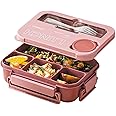 4 Compartment Bento Lunch Box With Tableware, Bento Box 1300ML Lunch Box with Sauce Jar, Perfect for On-the-Go Meal, Built-in Utensil Set, Leak-Proof, Microwave/Dishwasher Safe (Pink)