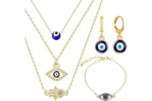 TOEECY Set Collana Evil Eye Occhio Turco per Uomo Donna Malocchio Bracciale con Perline Orecchini Anelli Set di Gioielli Turchi per Protezione