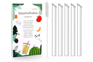 Pailles Bubble Tea en Verre réutilisables, 5 pièces 14mm Pailles en verre Transparentes et 1 brosses de Nettoyage, paille boba pour cocktail, jus de fruits, gin, milkshakes, smoothie