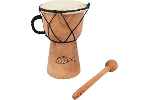 DRUMS FOR SCHOOLS 15cm Childrens African Djembe Drum made with Hand Carved Mahogany - 3.5" diameter, includes free drum stick