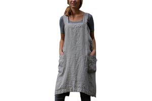 SAMGU Vestido De Delantal Casual para Mujer Vestido De Lino con Delantal Cruzado Cuadrado De Lino Trabajo En El Jardín