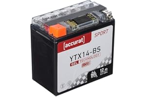 ‎ACCURAT Accurat Motorradbatterie YTX14-BS - 12V, 14Ah, 200A, rüttelfest, wartungsfrei, LCD Display - Starterbatterie, Gel Batterie in Erstausrüsterqualität für Rasentraktor, Roller, Motorrad, Quad