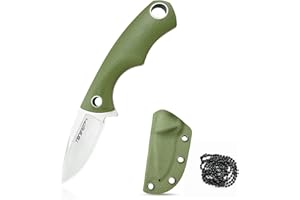 Nóż TONIFE Squirrel Full Tang Neck Knife o stałym ostrzu 4,3 cm i długości 11,9 cm z kydexową pochwą i łańcuszkiem kulkowym do polowania, biwakowania i przetrwania (Zielony)