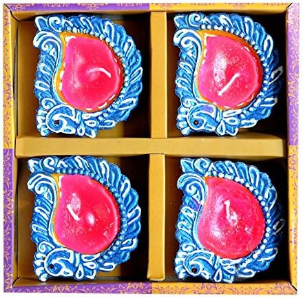 Eazydeal Traditional Multicoloured Diwali Diya with Wax & Glitter (Pack of 4) - ED86508