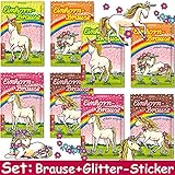 * 8x EINHORN BRAUSE + GLITTER-STICKER * ┃ Mitgebsel Kindergeburtstag ┃ Süßigkeiten mit 4 Geschmäcker ┃ Hersteller aus Deutschland ┃ Kinder lieben diese Brause