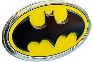 Fan Emblems Batman Car Emblem - 1989 Oval Bat Symbol 3D Auto Badge - COLOR: Black, Yellow, and Chrome - SIZE: 3.76 x 2.26 x 0.2 inches - Officially Licensed DC Car Accessories