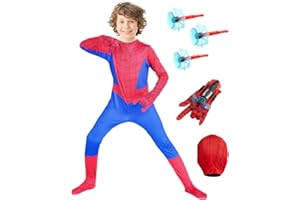 ATOWORLD Deguisement Spider Enfant 3-12Ans Costume Anime Combinaison Déguisement Anime Garcon avec Gant de Lanceur Cartoon Masques 3D Cartoon Jumpsuit Cosplay Carnaval Costume Halloween Enfant