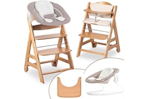 hauck Hochstuhl Beta+ Newborn Set - Babyhochstuhl Set ab Geburt mit 2in1 Neugeborenen Aufsatz Bouncer, Sitzpolster und Essbrett - Natural