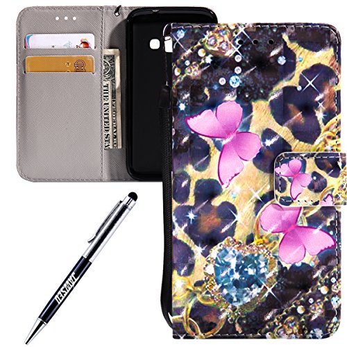 For Samsung Galaxy J1 2016 case,Feeltech JAWSEU Samsung Galaxy J1 2016 PU leather Wallet Flip Cover Multi Function Card Slots Protective Cases with Cute Animal & Colourful Pattern Design [Stand Function][Magnetic Closure] Flip Folder Card Holders Money Pouch Smart Phone Cover with Hand Strap for Samsung Galaxy J1 2016 - Pink butterfly