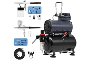 SWITZER Airbrush Paint Kit AS186 Air Compressor with Tank 2 x Double Action Airbrushes and Hose High Pressure Low Noise for Hobbies Crafts Nail Art Tattoos Cake Decorating
