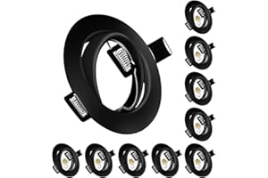 TOFISR Marco Foco Empotrable, Marcos Focos GU10 Negro Incl. Zócalo GU10 Para Lámparas De Led O Halógena, Redondo Metálica, Marco Empotrado Ojo de Buey, Para Baño Sala Cocina, etc,10 Pack