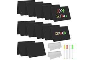 Vicloon Zestaw małej tablicy, 12 szt. małej tablicy kredowej z 4 pisakami ścieralnymi, tablica ze stojakiem 7,5 * 10 cm, bufet wizytówki zarezerwowane tabliczki gastronomia wizytówka tablica (A)