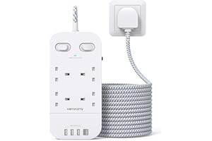 HANYCONY Extension Lead with 4 USB Slots, 3M Extension Cable, 4 Way Outlets Power Strip with 1800J Surge Protection, Double Switch Plug Extension with 10FT Braided Extension Cord for Home Office Accessories