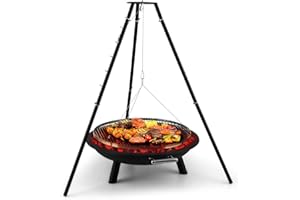 Blumfeldt Arco Trino brasero de 3 Patas (96 cm Ø, trípode 120 cm con Cable Acero Inoxidable, Grosor de 1,5 mm de Espesor, 5 Ganchos de Amarre, para Madera o carbón), Antracita