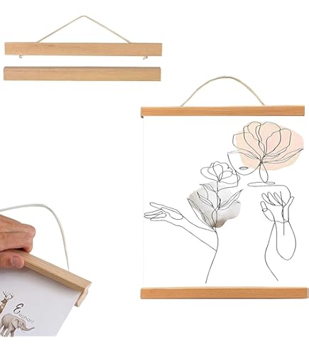 Magnetische houten fotolijst natuurlijk houten frame foto poster kunstwerk canvas hanger voor woondecoratie muur teak hout (maat : 40 cm