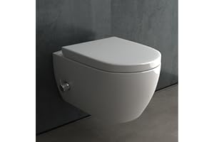 ALPENBERGER GERMANY Alpenberger Toilette mit Bidet Funktion | Dusch WC Set | Kloschüssel mit Armatur und Taharet Muslugu | Toilettendeckel mit Absenkautomatik | Hänge WC mit Intimdusche Passend Geberit (7150 U)