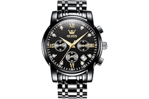OLEVS Hommes en Acier Inoxydable Chronographe Doré Argent Analogique Quartz Grand Cadran Diamant Montre De Luxe éTanche Date Cadran NuméRique Romain