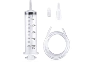 YSIMPLE 150/250/350/550 ml strzykawka z rurkami z tworzywa sztucznego, wielokrotnego użytku, do aplikatorów oleju lub kleju, eksperymentów, karmienia zwierząt domowych, industrialnego (250 ml)