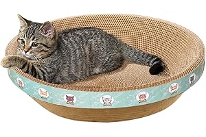 CRAZY LEDI Katzen-Kratzbrett, Ovaler Katzenkratzer, Kratzsofa-Lounge mit geschlossenem Krümelboden,Sofort nutzbar – Keine Montage,Stylische Farben für jedes Zuhause, 43 x 43 x 10 cm